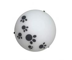 Onli - Plafón de cristal blanco satinado, diámetro 25 cm, decorado con pequeñas huellas de animales