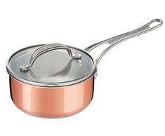 Tefal by Jamie Oliver Premium Triply - Cazuela de cobre E49022 | 16 cm | Construcción de tres capas: acero inoxidable, aluminio, cobre, mango remachado, tapa de cristal, apta para inducción