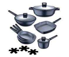 MasterPro Indigo | BaterÃa de Cocina Completa de 10 Piezas | Aluminio Fundido | Incluye Sartenes, Wok, Parrilla, Cacerolas y Cazo con Tapas | Revestimiento Xylan Plus |Todo Tipo de Cocinas