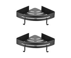 Ibergrif, Estante para Ducha con 2 Ganchos, Esquina Organizador de Baño, Cesta de Almacenamiento, 3M Sin Taladros, Aluminio Space, 2 Packs, Negro (M34033B)