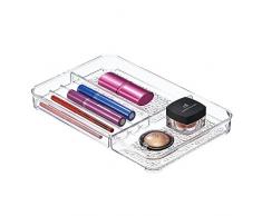 iDesign Organizador de maquillaje, organizador de cajones plano de plástico, caja organizadora para guardar maquillaje y cosméticos, transparente