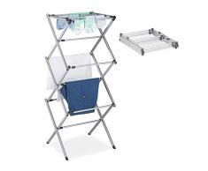 Relaxdays Tendedero Vertical Plegable, Extensible, 11 Barras, 6 Niveles, Secador Ropa, Metal, 1 Ud, 106x38 cm, Gris