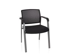 hjh OFFICE 738105 Silla de confidente Meet Tela Negro, Silla de Conferencia con Reposabrazos, Respaldo en Malla Transpirable