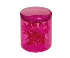 iDesign Tarro para guardar maquillaje, pequeño bote con tapa de plástico para tocador o encimera de baño, algodonero redondo para cosméticos, maquillaje o joyas, rosa