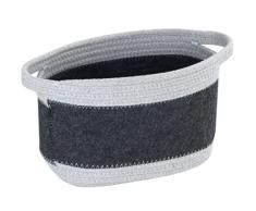 Wenko Cesta de fieltro Bea M, con dos asas blancas, fabricada con fieltro de poliéster reciclado de color gris oscuro y con mimbre blanco, 80 % poliéster / 20 % algodón, 5 litros, 24 x 16 x 16 cm