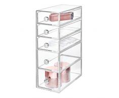 InterDesign Drawers Caja con compartimentos | Caja de maquillaje con 5 cajones | Organizador de maquillaje o artÃculos de oficina | Plástico transparente