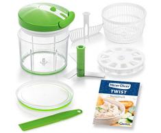 Genius Nicer Dicer Twist A29187 - Juego de 9 picadoras universales (cortador de verduras manual con cordÃ³n, escurridor de ensalada y tamiz, cortador de cebollas para picar + purÃ© de 1000 ml