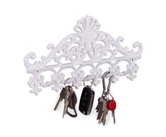 Relaxdays Perchero Pared, Colgador Llaves, 5 Ganchos, Barroco, Rústico Vintage, Hierro Fundido, 17 x 35 x 3,5 cm, Blanco