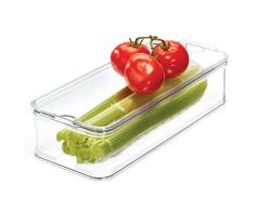 iDesign Caja de Almacenamiento apilable para armarios de Cocina o Nevera, Caja organizadora de Alimentos de plástico, Recipiente con Tapa y Bandeja Interior, Transparente y Blanco