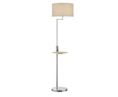 Trio Leuchten Claas 400400107 - LÃ¡mpara de pie (metal nÃ­quel mate, pantalla de tela, color gris, estante de madera, no incluye 1 bombilla E27)