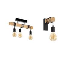 Eglo LÃ¡mpara De Techo Townshend, LÃ¡mpara De Techo Vintage Con 3 Bombillas De Estilo Industrial + Aplique De Pared Townshend, Aplique De Pared Vintage Con 1 Bombilla En DiseÃ±o Industrial