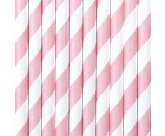 PartyDeco Pajitas de papel rosa claro con rayas diagonales blancas, pajitas decorativas para bebidas, decoraciÃ³n de cÃ³ctel, para cumpleaÃ±os, fiestas, vÃ­speras de AÃ±o Nuevo, vajilla desechable cuchara