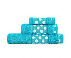 Juego de 3 toallas de baÃ±o de algodÃ³n de rizo 450 gr/m2, de 50x30; 100x50; 150x100 cm., color turquesa