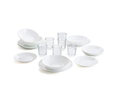 Arcopal - Vajilla blanca completa para 6 personas 18 piezas + Set de 6 vasos de vidrio 26cl