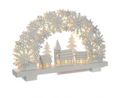 WeRChristmas - Figura Decorativa navideña Copo de Nieve Arco y Village Escena Cuadro Navidad decoración, Madera, Color Blanco, 32 cm