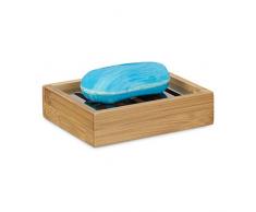 Relaxdays Jabonera Rectangular de BambÚ, Rejilla de Acero Inoxidable, higiénica: 3 x 12,5 x 10 cm, Natural