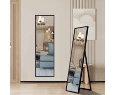 GONICVIN Espejos de Longitud Completa, Espejo de pie con Marco Negro para Colgar y de pie, Espejo Grande de Cuerpo Completo Decorativo para Dormitorio, baño, Sala de Estar (40 x 150 cm, Rectangular)