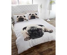Pug Acolchado de edredÃ³n con diseÃ±o de Perro Carlino y Juego de Fundas de Almohada, Blanco, King
