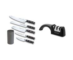 3 Claveles Juego de 5 cuchillos de cocina profesionales de acero inoxidable cuchillos de cocinero + 28005 Profesional afiladores de Cuchillos Base Antideslizante Piedra afilar guiado