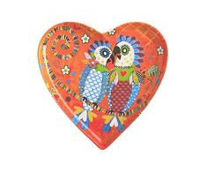Maxwell & Williams Love Hearts Plato con Forma de Corazón Fan Club con Diseño de Loros de Porcelana, 15,5 cm â Rojo