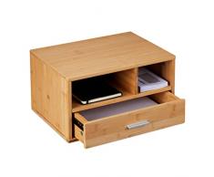 Relaxdays Organizador de Escritorio, 1 cajón, 2 Compartimentos, 22 x 40 x 31 cm, bambú, Color Natural, 90% 10% Aluminio, Naturaleza
