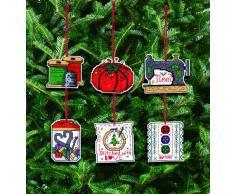 Janlynn - Kit para Adornos de árbol de Navidad de Punto de Cruz (6 Unidades), diseño de útiles de Costura