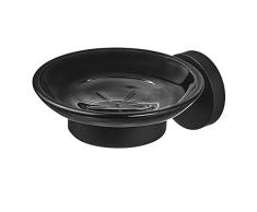 AMARE Jabonera de Lujo con Soporte de Pared de Acero Inoxidable Negro, 12,8 x 10,8 x 5 cm