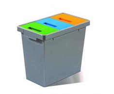 Mattiussi Ecologia S.p.A. Papelera Reciclaje Tres Compartimentos - POLYMAX Gris con Tapas oscilantes Azul Verde y Amarillo