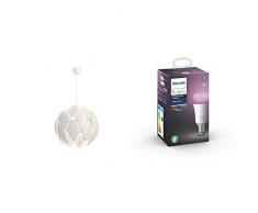Philips Smart Volume Chiffon - Lámpara colgante blanca 60cms + Bombilla LED inteligente Philips Hue E27, luz blanca y de colores, compatible con Bluetooth y Zigbee, funciona con Alexa y Google Home