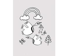 Komar Wandbild Von Scribble Birdy | Poster, Bild, Wohnzimmer, Schlafzimmer, Dekoration, Kunstdruck | ohne Rahmen | P104C-30x40 fotomural, Negro, Blanco