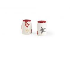 Excelsa Coral - Juego de salero y pimentero, cerámica, Blanco y Rojo, 2 Unidades