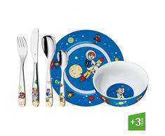 WMF Willy, Mia & Fred Space - Vajilla para niños 6 piezas, incluye plato, cuenco y cubertería (tenedor, cuchillo de mesa, cuchara y cuchara pequeña) Kids infantil