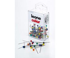 Leone DellEra - 100 alfileres de acero inoxidable con cabeza de plástico de colores (0,60 x 32) - Caja colgante Leonecolor - Fabricado en Italia, colores surtidos, mm unidad