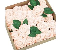 GONICVIN Flores Artificiales, 50 Rosas Artificiales con Tallos, Ramos de Flores realistas para Manualidades, Bodas, Fiestas, hogar, Decoraciones del dÃa de San ValentÃn (Rosa champán)