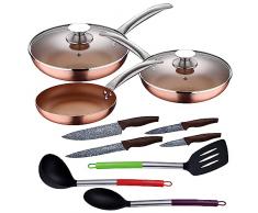 Set 5pc sartenes 20,24,28 cm (con tapa) aluminio prensado inducción con Set 3pc utensilios de cocina nylon con Set 4pc cuchillos acero inoxidable