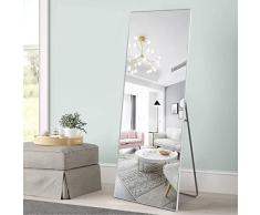 Poshions Espejo de Pared Rectangular Grande Espejo de Pie para Puerta 150X50cm Gris Espejo de Cuerpo Entero Espejo para Sala de Estar Dormitorio Baño Pasillo Marco de Aleación de Aluminio