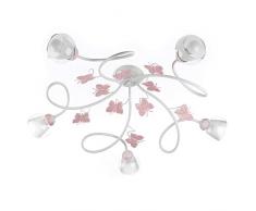 ONLI - Plafón de 5 luces de metal blanco con mariposas pintadas en rosa