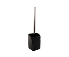 axentia Escobillero de baÃ±o Graz Cuadrado de PlÃ¡stico de Doble Pared y Cepillo para Inodoro con Mango Cromado, Juego de Escobilla y portaescobillas, Negro