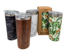 NERTHUS FIH 635 Taza Doble Pared 500ml, Termo, Seguro para Alimentos, Apto para lavavajillas, Vasos de CafÃ© Viaje sin BPA, Acero Inoxidable, MARMOL Negro, 8,5 X 19(Alt) Cm