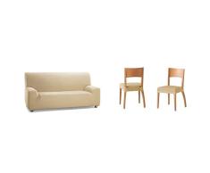 Martina Home Tunez Funda Elástica para Sofá, Tela, Beige, 2 Plazas (120-190 Cm) + Tunez - Funda para Silla, Tela, Funda Silla Asiento, Beige, 24 X 30 X 6 Cm, 2 Unidades