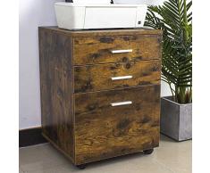 BAKAJI Cajonera de Escritorio de Oficina de Madera MDF Mueble Impresora 3 cajones Envejecido, ingeniería Metal, Industriale, 46,5 x 45 x 64 cm