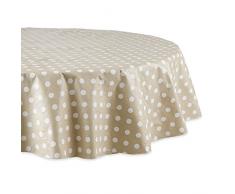 DII Colección de Mesa de Vinilo Mantel Peva con Respaldo de Franela 100% poliéster, Lunares Beige y Blanco, 70 Inches Round