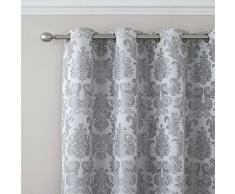 Catherine Lansfield Cortinas con diseño Jacquard de Damasco, Ojales, Tela, Plateado, 66 x 72 Inches