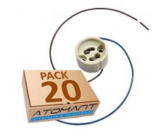 Led Atomant bases Pack de 20 portalÃ¡mparas zÃ³calo GU10. Cable largo 20cm. CerÃ¡mica. (Para bombillas led y halÃ³genas), blanco, 28x16mm