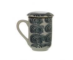 DRW Set de 4 Tazas de infusiÃ³n de cerÃ¡mica 220ml con Tapa y Filtro de Acero INOX. en Blanco y Negro 8x12cm