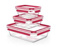 Emsa Clip&Close Set 3 HermÃ©ticos de Cristal rectangular de polipropileno, higiÃ©nico, 100% libre de BPA, apto para congelador y microondas, apto para lavavajillas, Rojo, N10509