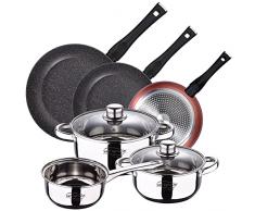 PACK DE 3 SARTENES Ã20/24 y 28 cms + BATERÃA DE COCINA DE 5PC EN ACERO INOXIDABLE