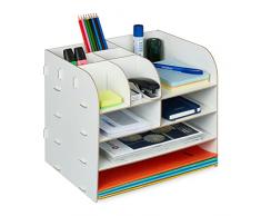 Relaxdays Organizador Escritorio Documentos, 10 Compartimentos, 27,5x32,5x25 cm, Cajonera Sobremesa MDF, Color Blanco, 100% Tablero de Fibra 0%