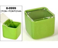 DONREGALOWEB Salero cerÃ¡mica con Tapa Transparente acrÃ­lica 11.5x11.5x11.5 cm (Verde)