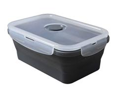 Fackelmann Fiambrera Plegable TÃ©rmica para Comida Caliente y FrÃ­a, Silicona con cierres hermÃ©ticos, resistente a 230ÂºC, apto para microondas, frigorÃ­fico y congelador, gris y transparente, 800ml, 1ud.